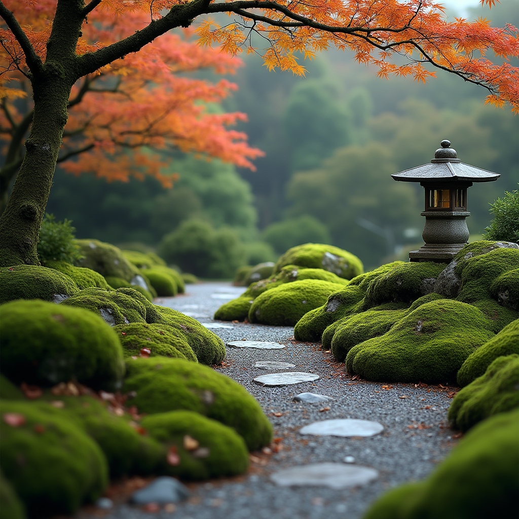 苔と石が調和した日本庭園の景観